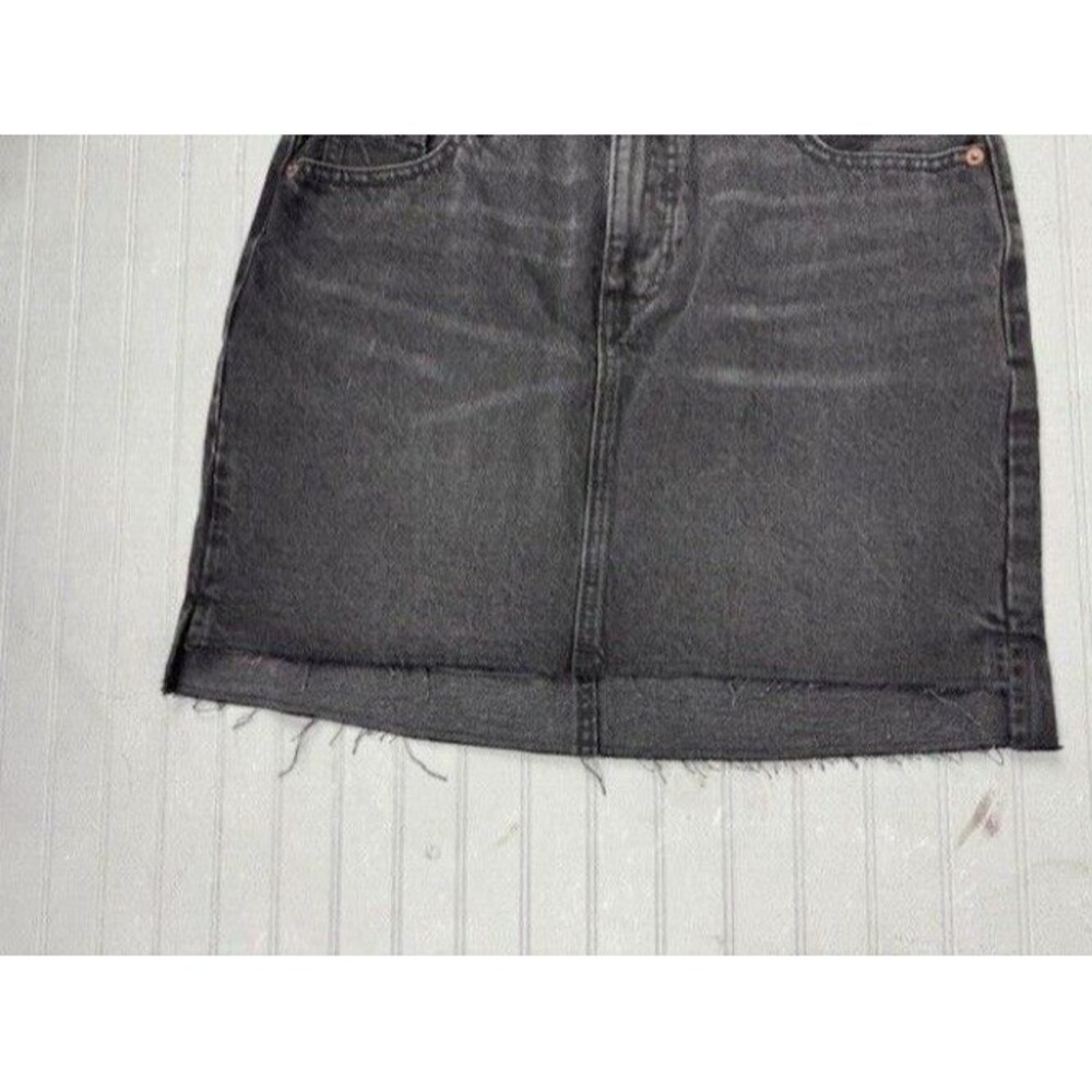 Old Navy Size 4 Womens Skirt Black Jean Denim High Rise Cotton Asymmetrical Hem - Picture 2 of 5